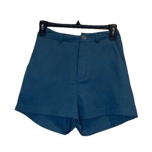 Cider Womens Teal High Rise Flat Front Chino Shorts Pockets Stretch Sz XXS NEW